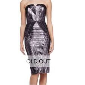 Milly Monica Strapless Jacquard Metallic Black and Silver Dress